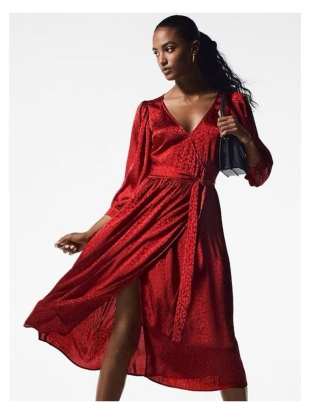 MICHAEL Michael Kors Crimson Cheetah Jacquard Midi Wrap Dress Size M NWT